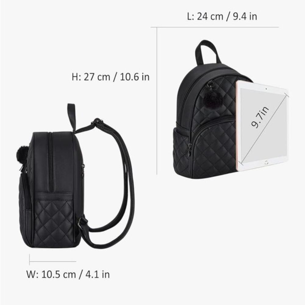 NWT ECOSUSI Mini Backpack Women PU Leather Black Backpack - Picture 2 of 10